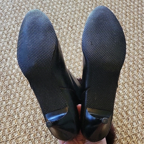 Vintage Kickerinos Black Leather Kitten Heeled Boots with Brown Fur Trim Size 7 - Picture 6 of 12